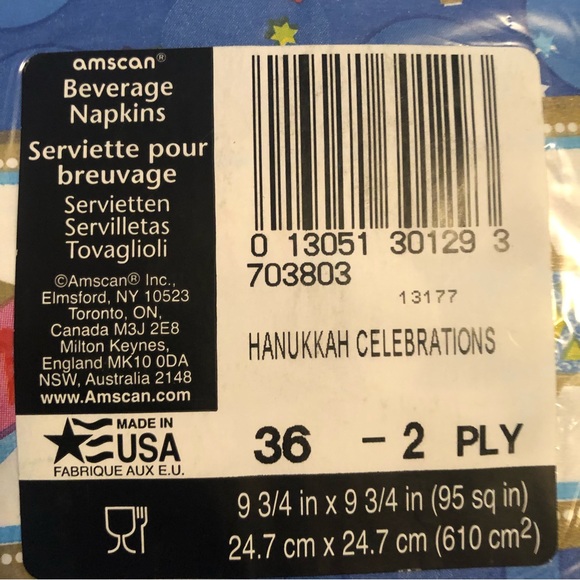 Hanukkah Celebrations Chanukah Party Plates Napkins Cups Confetti Serves 18 NEW - Picture 11 of 12